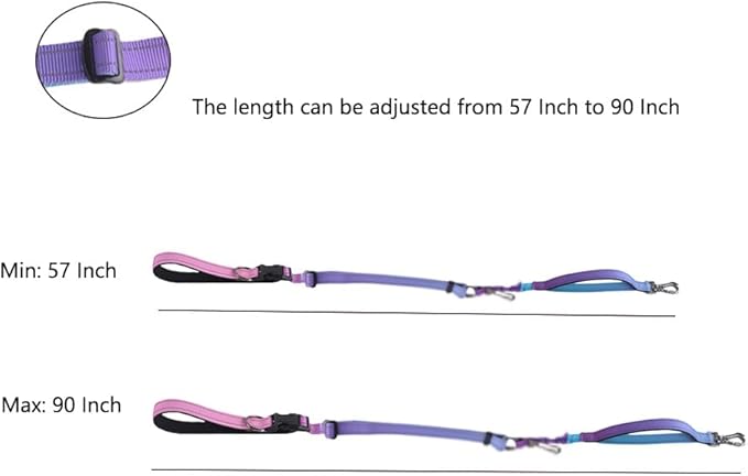 Hands Free Dog Leash for Large Medium Dogs Heavy Duty Bungee Reflective Adjustable Waist Leashes for Walking Running with Car Buckle 4-6FT (Purple)