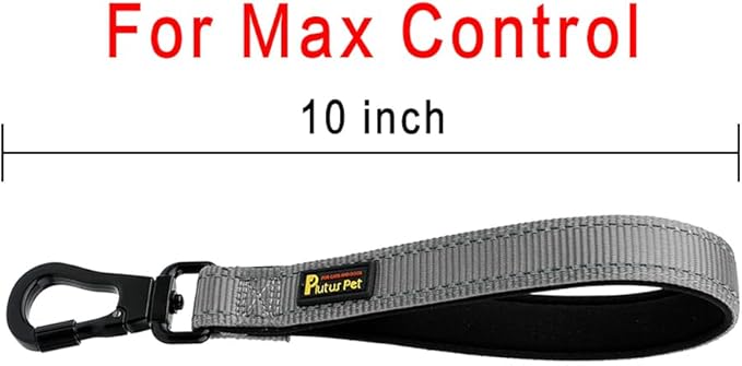 PLUTUS PET Short Dog Leash, Reflective Nylon Padded Handle, Strong Traffic Leash with Carabiner Clip, Perfect for Large or Medium Dogs (10”,Gray)