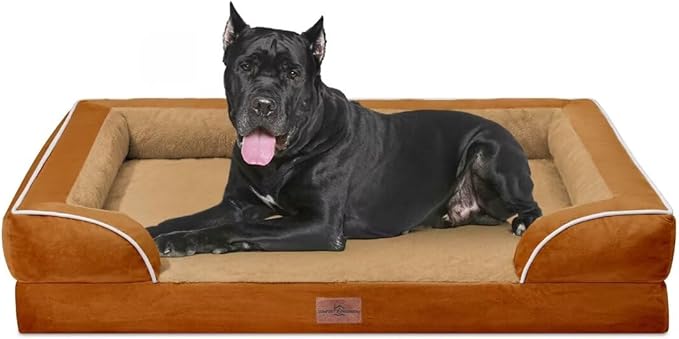 Comfort Expression Waterproof Dog Bed, XXL Dog Bed Orthopedic Foam, Waterproof Pet Sofa Couch with Washable Removable Cover & Non-Slip Bottom(XX-Large,Caramel)
