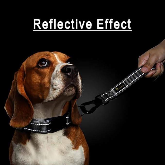 PLUTUS PET Short Dog Leash, Reflective Nylon Padded Handle, Strong Traffic Leash with Carabiner Clip, Perfect for Large or Medium Dogs (10”,Gray)