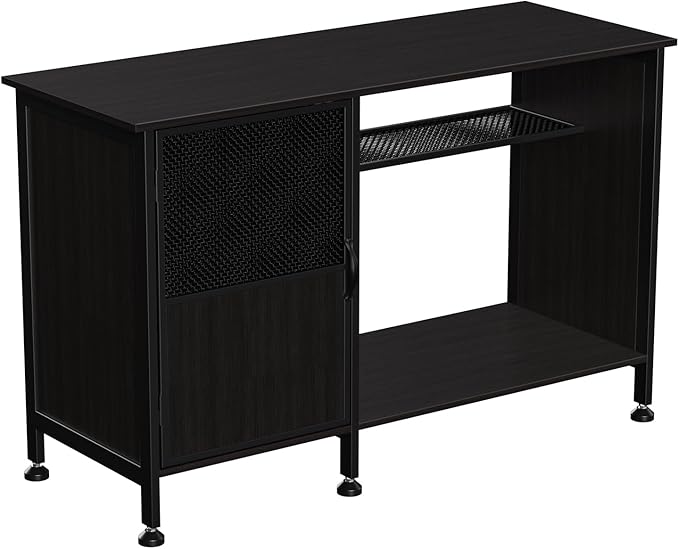 Fish Tank Stand, Modern Aquarium Stand with Built-in Cabinet and Shelves - Sleek Black Iron and Wood Grain Design for Stylish Home Décor( 51.97" x W 19.69" x H 31.5") Black
