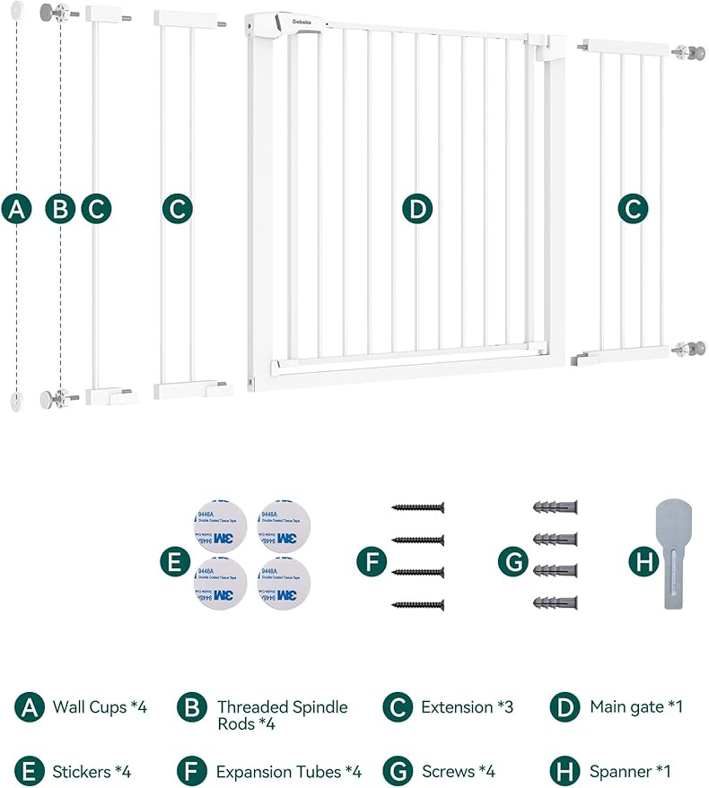 BABELIO 36-57" Extra Wide Baby/Dog Gate, Auto Close with Large Walk Thru Door,Safety for Pet, House, Stairs and Doorways, Pressure Mounted for Chlid, White