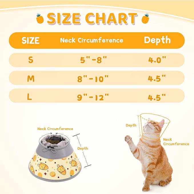 Cat Cone Collar Soft to Stop Licking, Adjustable, Foldable Lightweight Kitten Cones After Surgery Recovery for Cats & Kittens, Cat Cone Alternative (Orange, S)