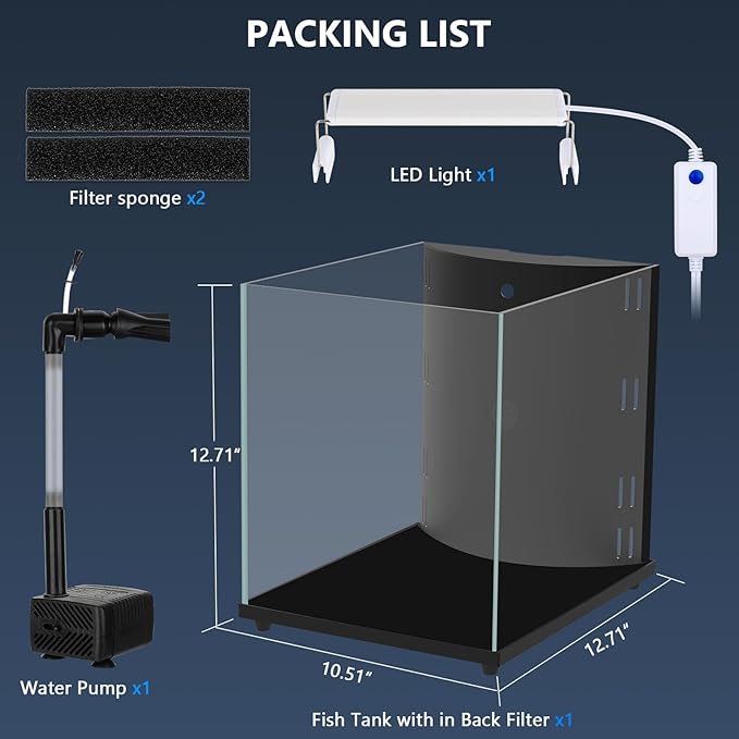 fishkeeper 6.5 Gallon Fish Tank Starter Kit, Small Aquarium with Filter and Adjustable 3 Color Lighting Self Cleaning Fish Bowl Rimless Aquarium for Beginners (Freshwater Fish Tank)