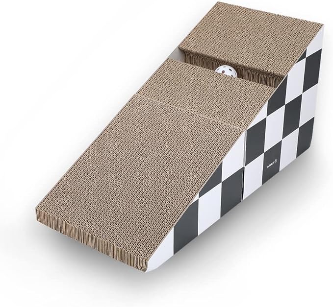 Cat Scratching Board with Ball, Triangle Cat Scratching Cardboard, Multiple Scratching Angles, 2-in-1 Scratching Lounge Bed, Recyclable and Durable, Furniture Protector, Black and White
