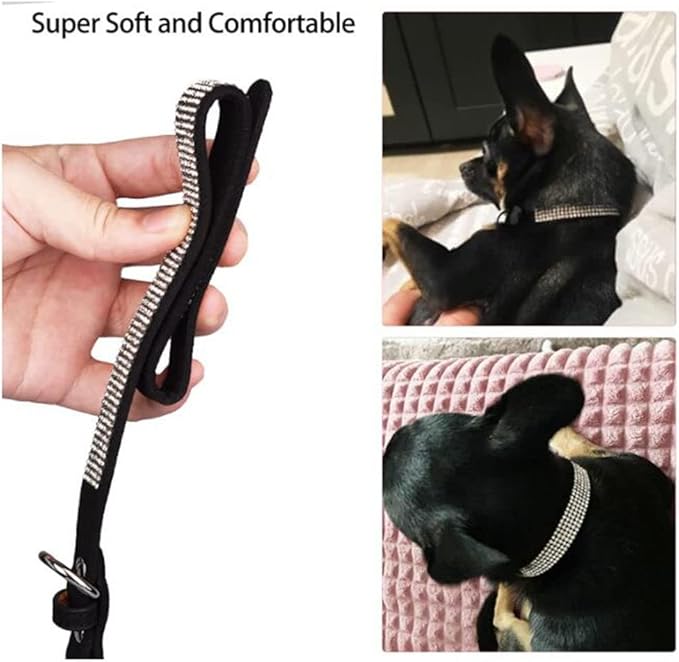Rhinestone Dog Collar for Small Dogs, Bling Diamond Fancy Crystal Glitter Pretty Jewel Pet Puppy Collars for XXS XS Small Medium Large Breed Girl Dogs Female Cats Kitten, Colorful Black S