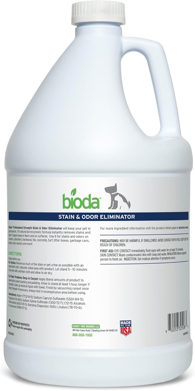 Bioda Pet Stain and Odor Eliminator | Pet Urine Enzyme Cleaner | Stain Remover | Urine Odor Eliminator | Carpet & Couch Cleaner | Made in USA | 1 Gallon