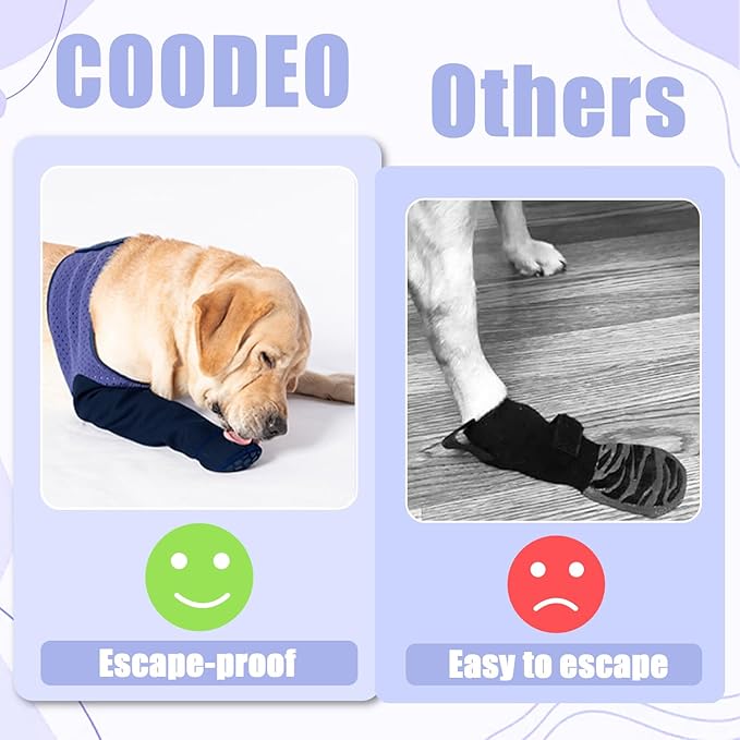 COODEO Dog Socks to Prevent Licking Paws, Healing Boots & Paw Protectors with Non-Slip Bottoms for Wound Protection, Waterproof Sleeve Shoes for Licking(Purple,2XL_Left