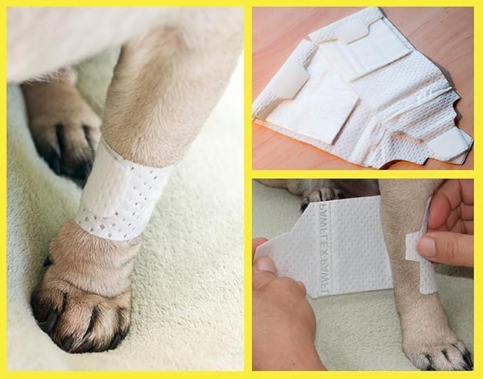 Basic Leg Bandages for Dogs, Cats Pets - First-Aid Non Adhesive Fur Friendly, Soft Stretch Wound Care, Hot Spots, Fungus, Adjustable Fastening Strap Value Pack (2XS/XS 20-Pack)