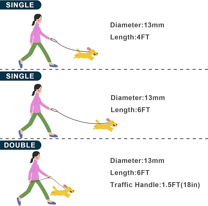 Rope Dog Leash with Two Handles, 6 Foot Heavy Duty Dog Leash with Aviation Aluminum Auto Locking Carabiner, Strong Nylon Pet Lead for Small, Medium, Large Dogs (Navy Blue, 6FT-Two Handle)