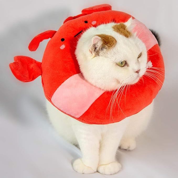 Adjustable Cat Recovery Collar Soft,Cute Pet E-Collar Neck Cone After Surgery Wound Healing Protective Cone Fit for Kitties, Small Dogs(ELC05-lobster-s)