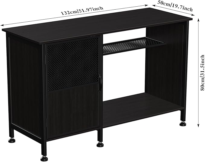 Fish Tank Stand, Modern Aquarium Stand with Built-in Cabinet and Shelves - Sleek Black Iron and Wood Grain Design for Stylish Home Décor( 51.97" x W 19.69" x H 31.5") Black