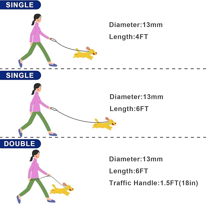 Rope Dog Leash, 6 Foot Heavy Duty Dog Leash with Aviation Aluminum Auto Locking Carabiner, Strong Nylon Pet Lead for Small, Medium, Large Dogs (Blue, 6FT)