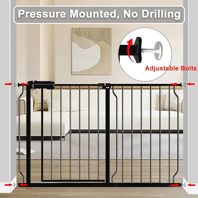 Fairy Baby Extra Wide Baby Gate 48-53 Inch Wide, Walk Through Pressure Mounted No Drill, Long and Large Tension Gate for Pet and Kids, Black