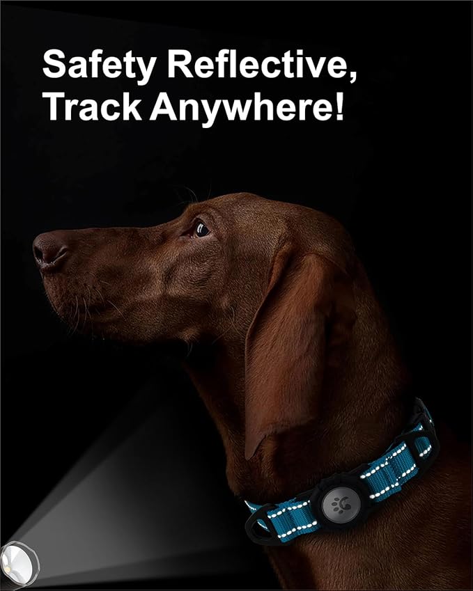 TagME Airtag Dog Collar,Waterproof Reflective Pet Collar with Airtag Holder,Soft Padded and Double D-Rings for Extra Large Dogs,Light Blue