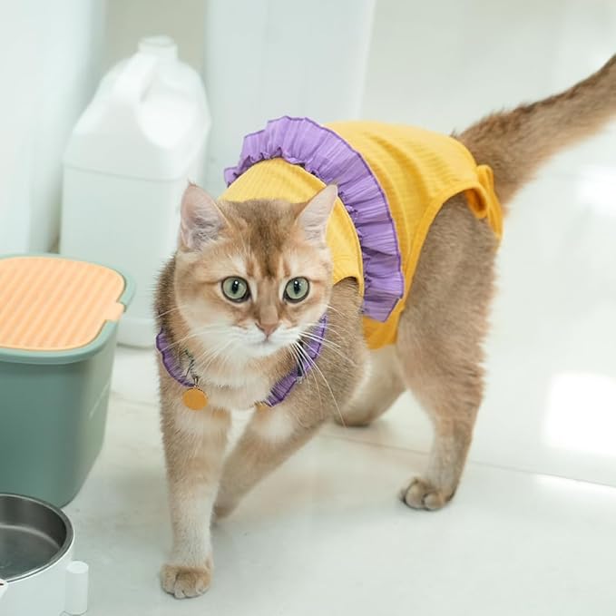 Cat Recovery Suit,Kitten Onesie After Surgery,E-Collar Alternative for Abdominal Wound and Skin Diseases,Soft Breathable Bodysuit After Spay(Yellow-l)