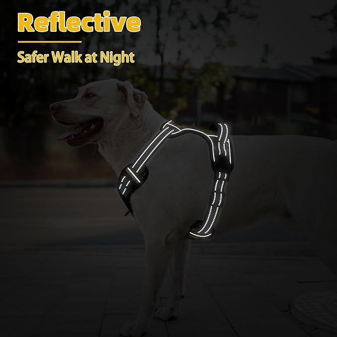 PUPTECK No Pull Dog Harness for Large, Adjustable Reflective Dog Harness with Handle Easy Control, Comfortable Soft Padded Pet Vest Harness for Large Dogs, Sunflower L