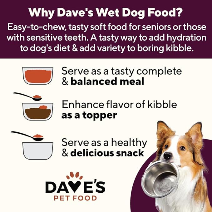 Dave's Pet Food Glucosamine Chondroitin for Dogs, Hip and Joint Support, Gluten-Free, Wet Senior Dog Food, 13.2 oz (Case of 12)
