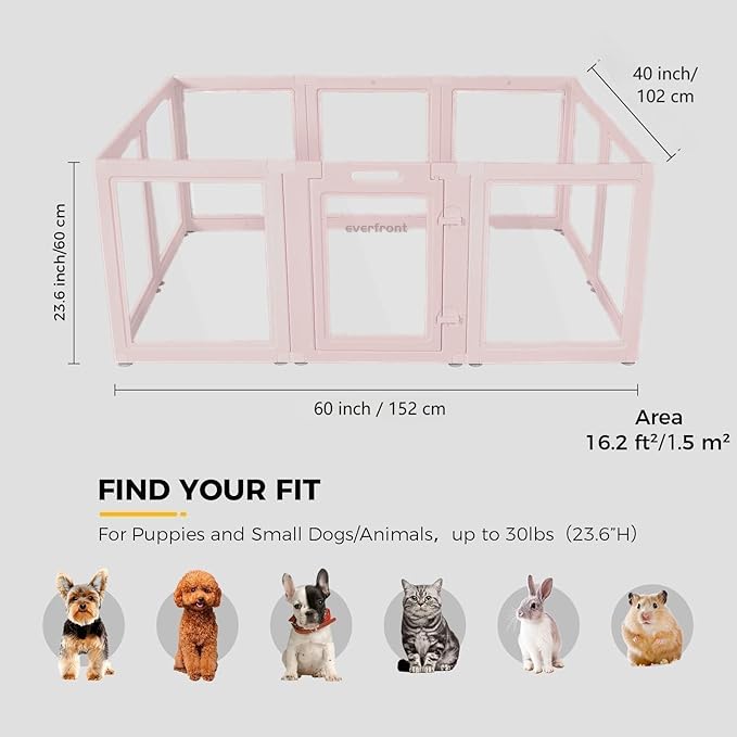 Clear Acrylic Plastic Dog Playpen - Clear Dog Play Pen - Easy Assemble Acrylic Dog Playpen - Puppy Playpen, Cat Playpen, Small Animal Playpen, Dog Play Pen Indoors (Pink-23.6" H, 10PCS)