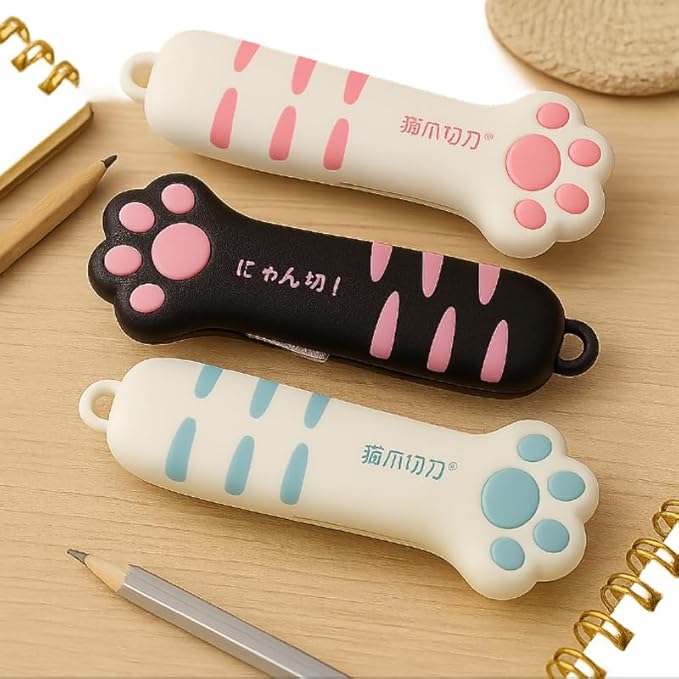 Cat Paw Retractable Box Cutter, 2025 New Cute Cat Claw Knife, Carton Cat Paper Cutter (Pink)