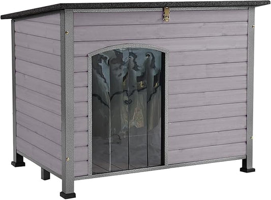 Aivituvin Large Dog House Outdoor Indoor Weatherproof Dog House for Small & Medium & Large Dogs with Unique All-Around Iron Frame&Raised Feet(Grey)