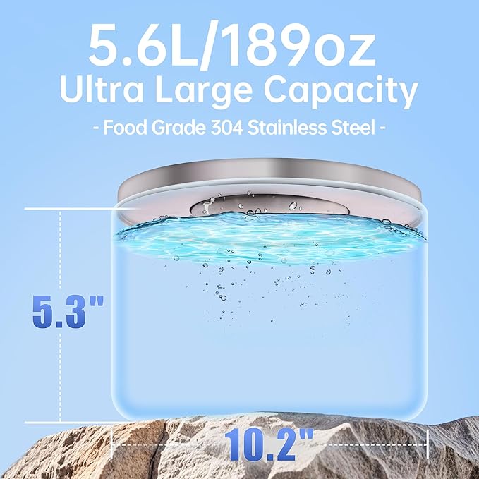 5.6L/190oz Large Dog Water Bowl No Spill, No Drip Dog Water Dispenser with Floating Disk, Stainless Steel Slow Drinking Bowl for Small Medium & Large Dogs