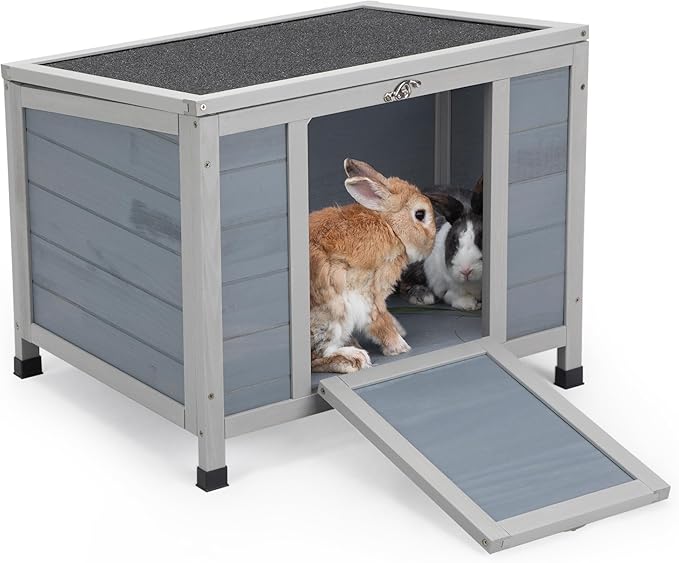 COZIWOW 24inches Wooden Catio Outdoor Cat House Small Animal House,Rabbit Hutch Indoor,Stable Weatherproof Bunny Cage Pet Shelter for Small Cat Dog Rabbit Guinea Pig (Grey)