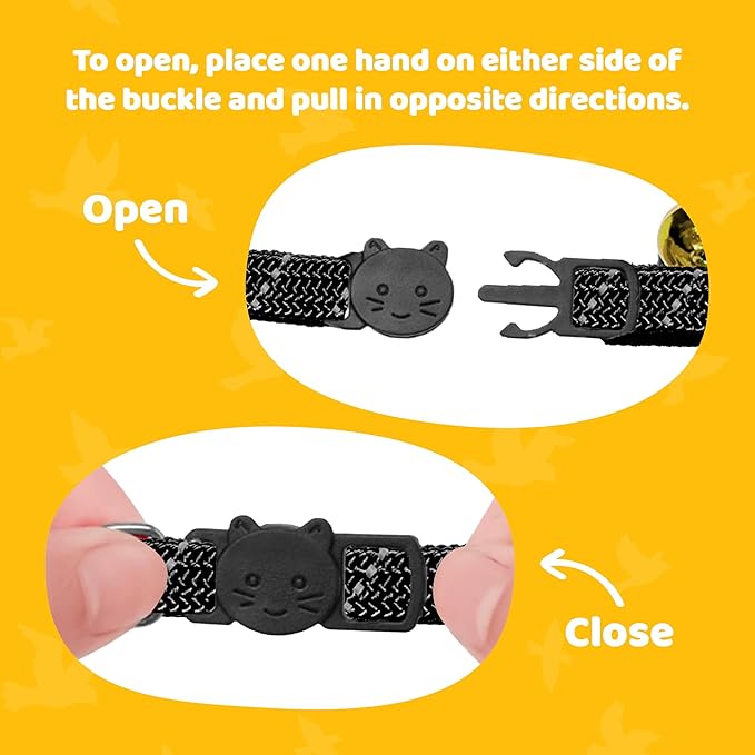 BirdsBeSafeĀ® Break Away Cat Collar with Bell, Reflective Thread for Night Visibility, Comfortable Elastic Stretch Cat Collar to Protect Cat from Getting Stuck in The Garden.