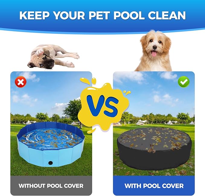 39.5 inch Foldable Dog Pet Bath Pool Cover, Portable Round Collapsible Pool Cover with Oxford Cloth Material and Drawstring Design for Dog Pet Pool, Waterproof and Dustproof (Black)