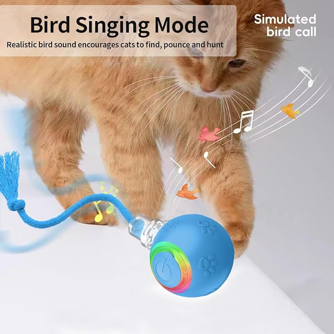 Interactive Cat Toys, Automatic Moving Cat Toys for Bored Indoor Adult Cats, Fast Rolling, Chirping & Motion-Activated Kitty Toys, Fun Gift for Cats with Speedy Tail 2.0, USB Rechargeable, Blue