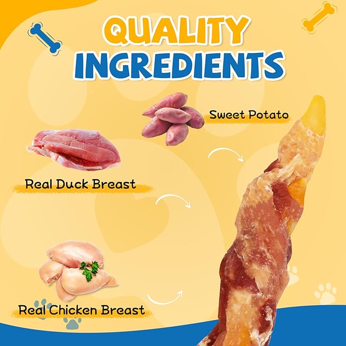 gazeupon Dog Treats,Chicken&Duck Wrapped Sweet Potato,Healthy Training Snacks for Dogs, Rawhide Free,14.1 oz