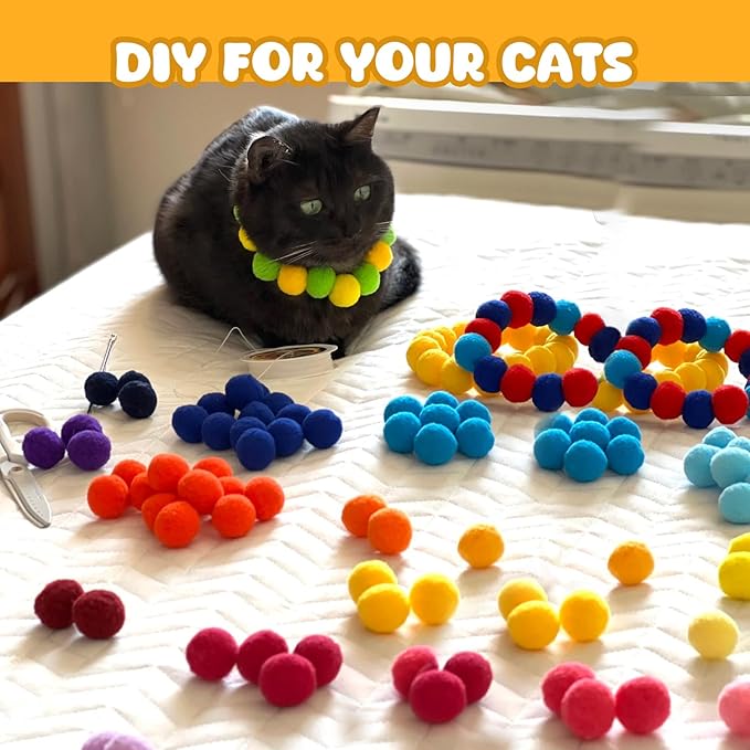 100Pcs Cat Toys Pom Pom Balls with 2 Launchers Set, Interactive Cat Toy Stuff for Indoor Both Adult & Kitten Toys