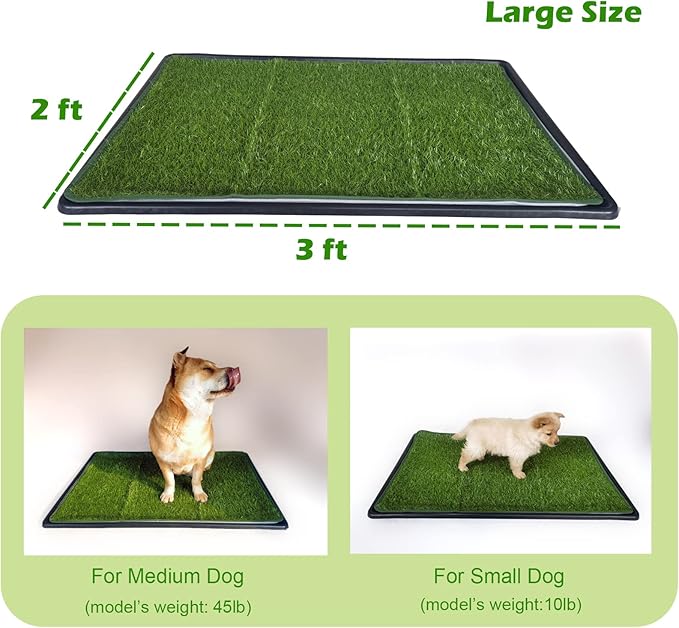 Dewonch Dog Artificial Grass Pad with Tray for Puppy Potty Training, Fake Turf Patch & Washable Pee Pad Pet Loo for Small and Medium Dogs, Indoor or Outdoor Use (Potty System 35.4” x 23.6”)