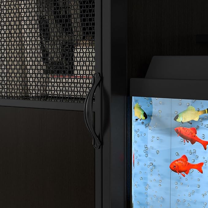 Fish Tank Stand, Modern Aquarium Stand with Built-in Cabinet and Shelves - Sleek Black Iron and Wood Grain Design for Stylish Home Décor( 51.97" x W 19.69" x H 31.5") Black