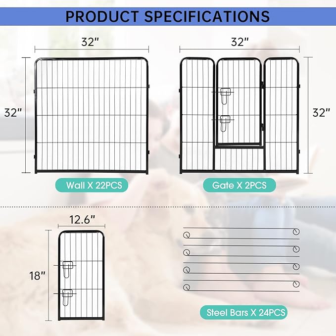 BestPet Dog Playpen Indoor 32 inch 24 Panels Metal Dog Pen Pet Dog Fence Outdoor Exercise Pen with Doors,Pet Puppy Playpen for RV Camping Yard, Black