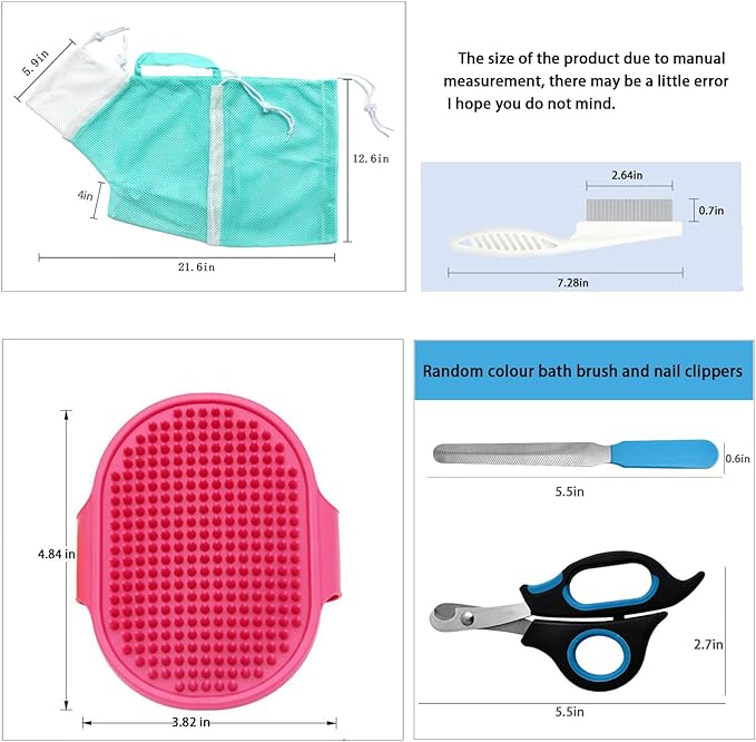 8 Piece Cat Grooming Supplies ,Adjustable Multifunctional Anti-Bite Shower net Bag,Cat Claw Covers,Cat Bath Brush and Cat Nail Clipper(Grey-B)