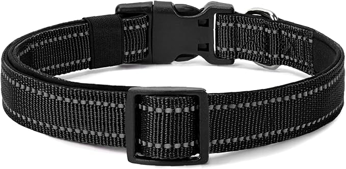 Reflective Dog Collar Padded with Soft Neoprene Breathable Quick Release Basic Dog Collars for Medium Large Dogs Black Boy Girl