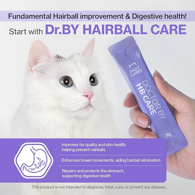 Dr.by HB Care Hairball Supplement for Cats– Hairball Relief Furball Control Remedy & Digestive Support Supplements with Omega-3, Chitosan-30 Individuallly Packaged (1 Pack, 30 Count)