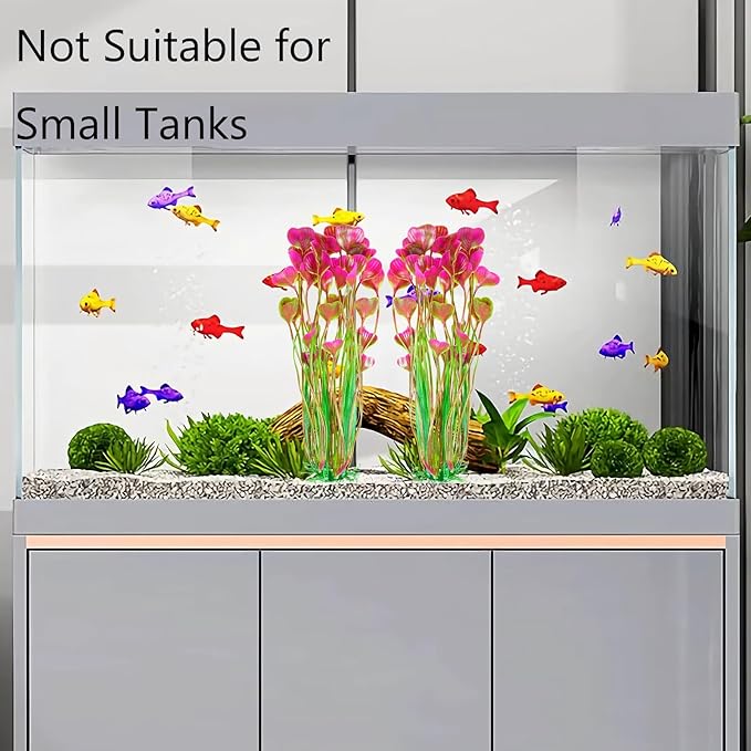 AQUANEAT Artificial Fish Tank Plants, Plastic Aquarium Accessories Large, 15.5 inch Red Decorations, 2pcs