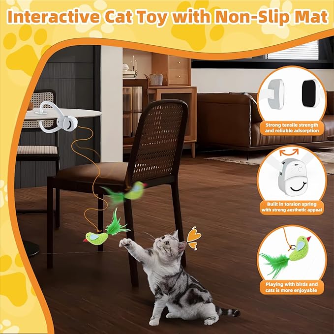 Interactive Cat Toys for Indoor Cats Automatic Electric Flying Bird Feather Wand Toy - Best Kitten & Adult Cat Enrichment Stimulation Toy Hanging Electric Kitty Toys for Bored Cats(White)