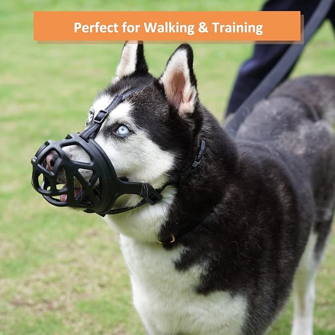 BARKLESS Dog Muzzle, Basket Muzzle for Biting, Chewing and Scavenging, Humane Cage Mouth Cover, Perfect for Grooming and Training Large Aggressive Reactive Dogs (L, Black)