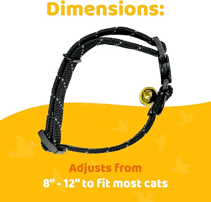BirdsBeSafeĀ® Break Away Cat Collar with Bell, Reflective Thread for Night Visibility, Comfortable Elastic Stretch Cat Collar to Protect Cat from Getting Stuck in The Garden.