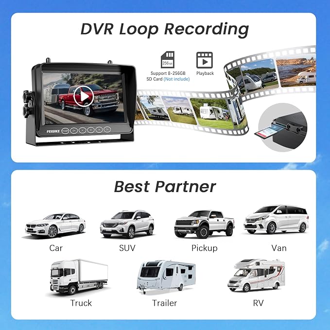 Dual Magnetic Solar Wireless Backup Camera for RV Truck Trailer – 7" 1080P Monitor with Recording, 1-Min Install, No Delay, Wide View, IR Night Vision, 4 Channels, Auto-Sleep Rechargeable