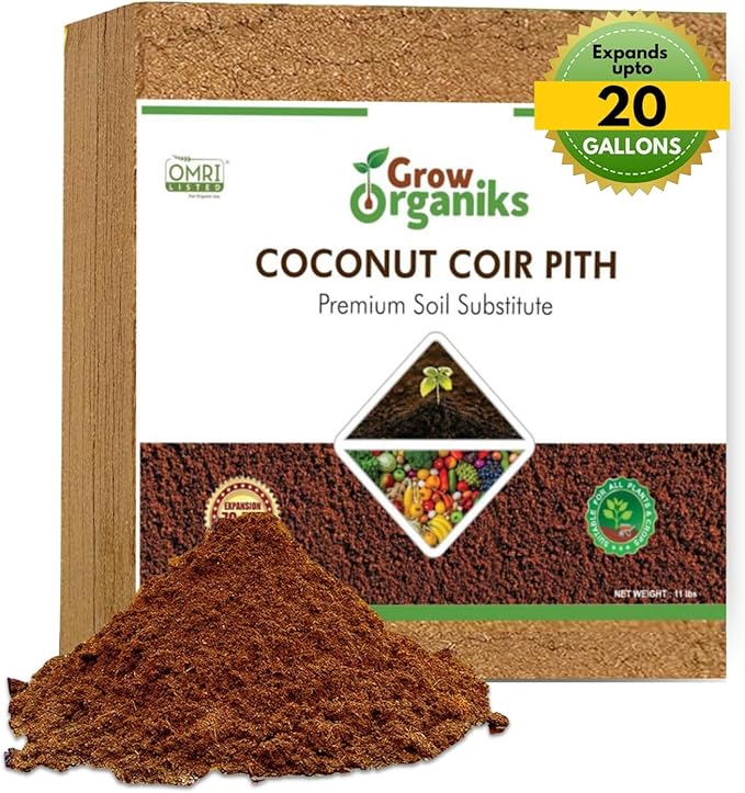 Coco Coir Pith,Coco Peat Brick/Block -11 Lbs, OMRI Listed for Organic Use, Expansion Between 70-75L,Universal Potting Substrate for All Plants & Crops