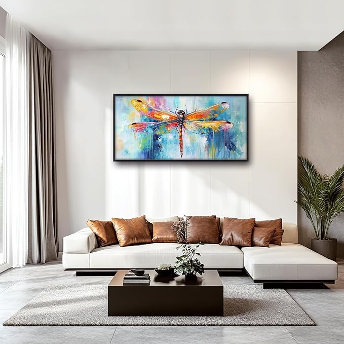 Extra Large Abstract Dragonfly Framed Wall Art for Living Room,Oversized Colorful Dragonfly Pictures Wall Decor,Teal Canvas Print Painting Modern Artwork Bedroom Office Bathroom 60L" x 30W"