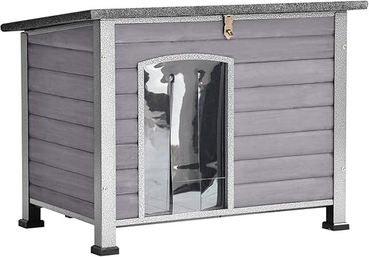 Aivituvin Dog House Outdoor Indoor Weatherproof Dog House for Small & Medium & Large Dogs with Unique All-Around Iron Frame&Raised Feet(Grey)