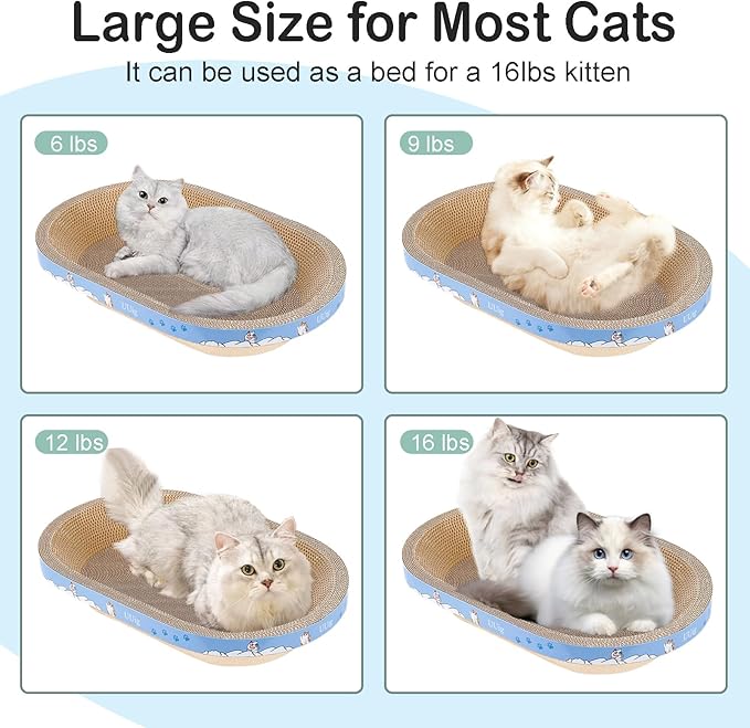 Cat Scratcher, 19.6x12.5 inches Cardboard Cat Scratching Board, Large Cat Scratchers for Indoor Cats, Bowl-Shaped Cat Scratch Pad Bed with Catnip