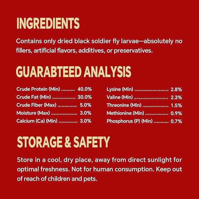 Dried Black Soldier Fly Larvae, Non-GMO, Natural Chicken Treats & High-Protein Poultry Snacks for Backyard Chickens, Laying Hens & Ducks, 2.5 lb Box