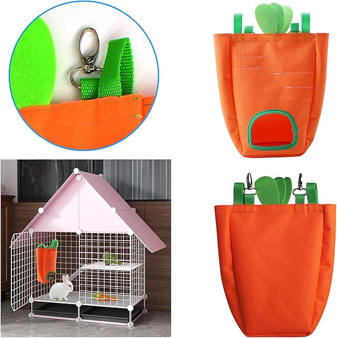 GKYZBB Rabbit Hay Feeder Bag for Cage Guinea Pig Timothy Hay Dispenser Storage Manger Hanging Large Less Waste for Bunny(Carrot)