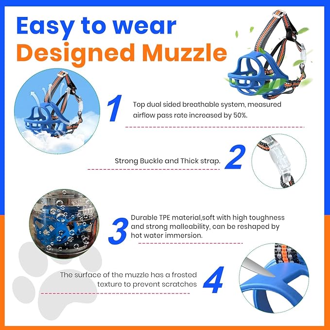 Dog Muzzle, Basket Muzzle for Small Medium Large Dogs, Anti-Biting and Chewing, Lightweight & Sturdy Cage Design, Allows Panting & Drinking, Ideal for Grooming & Training(Blue Size S)